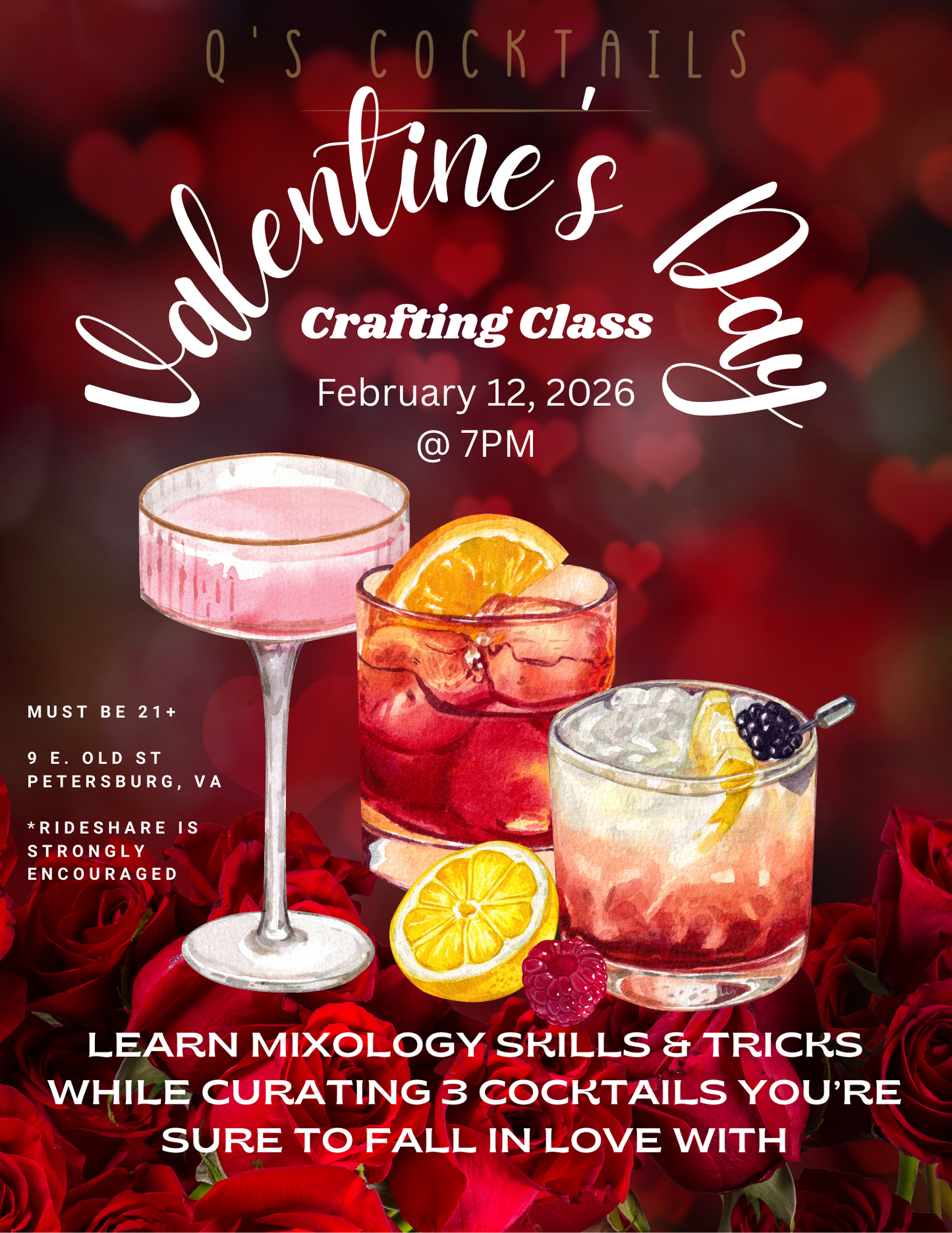Q's Cocktails Crafting Class - Valentine's Day Edition - GENERAL ADMISSION